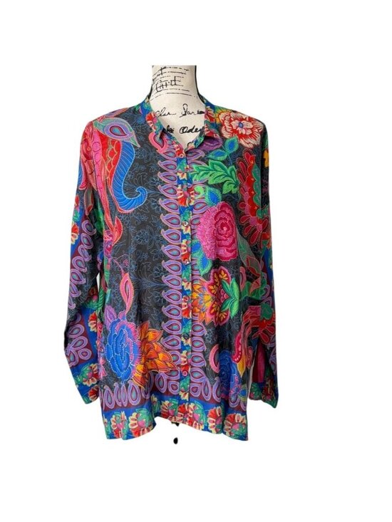 Johnny Was Tops - Johnny Was Womens Size S Audrey Oversize Blouse Silk Floral Button-Up $230 NEW